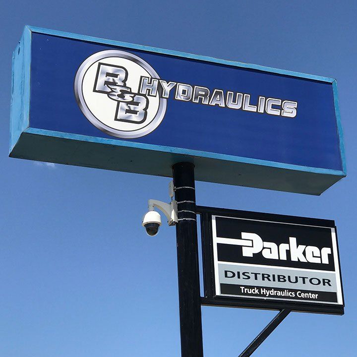 b and b hydraulics outdoor sign