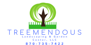 TreeMendous Landscaping & Garden logo with green tree and fence icon and blue text.