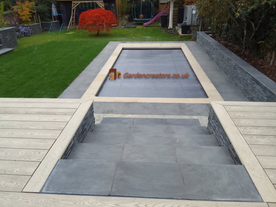 patio paving, walls, lawn