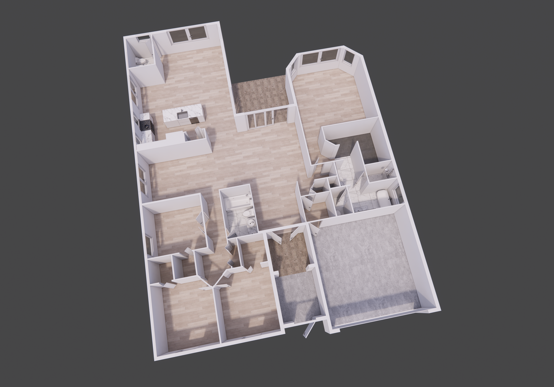 An aerial view of a floor plan of a house