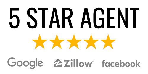 A logo for a 5 star agent on google , zillow , facebook and twitter.
