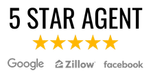 A logo for a 5 star agent on google , zillow , facebook and twitter.