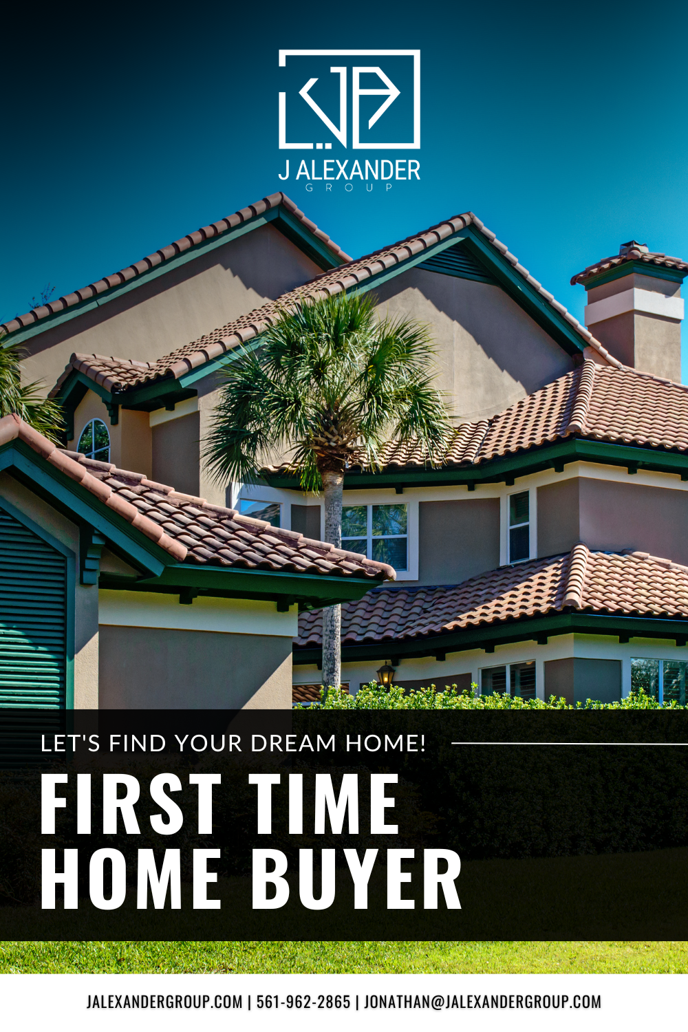A brochure for a first time home buyer shows a large house with a tile roof.