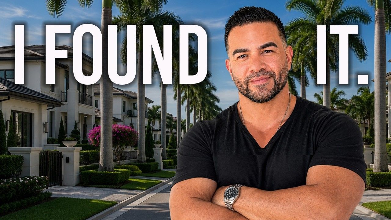 Man standing with arms crossed in front of a house, with bold text reading “I FOUND IT.”