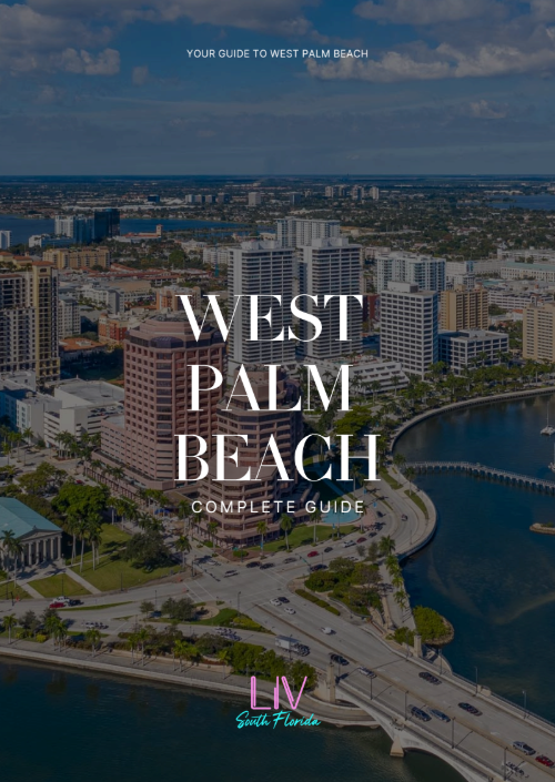 West Palm Beach aerial cityscape with waterfront and roads, overlaid with “West Palm Beach” and “Complete Guide” text