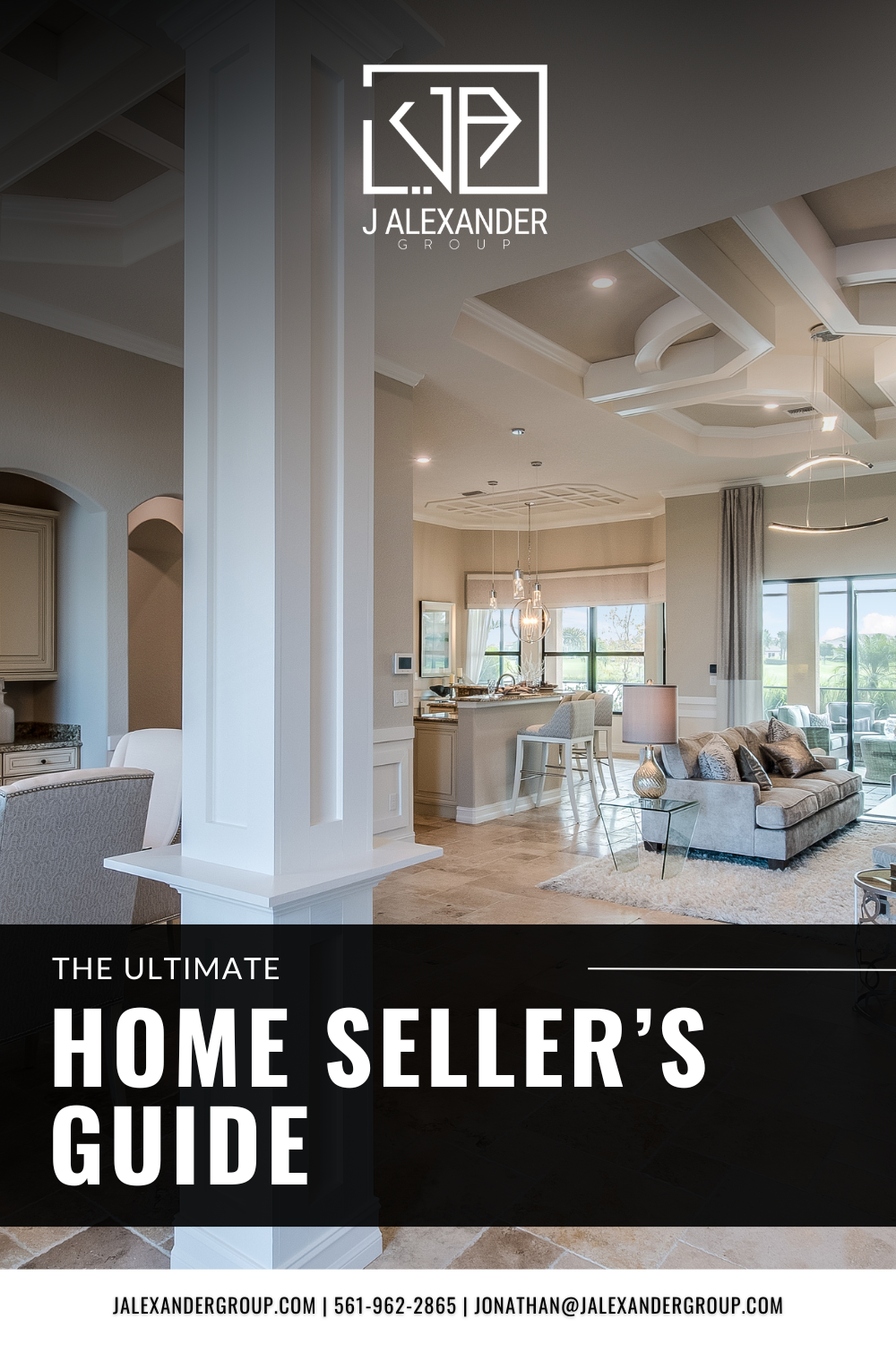 The cover of the ultimate home seller 's guide shows a living room and kitchen.
