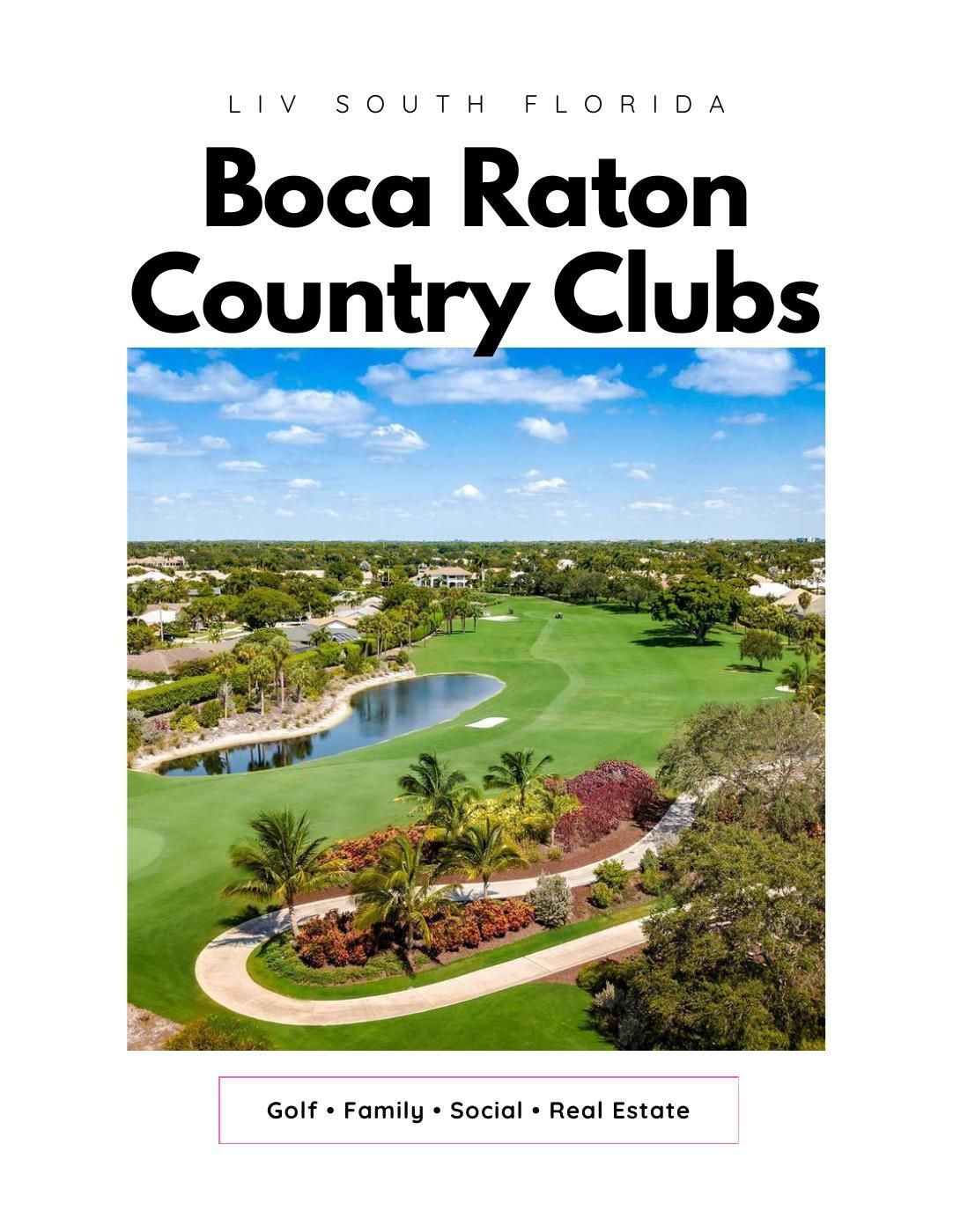 Boca Raton Country Clubs magazine cover with a golf course, pond, and lush green landscape