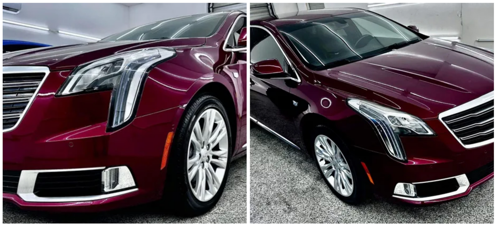 A red cadillac escalade is parked on the side of the road with Bob Moses ceramic coating, Sensha World Crystal Glow