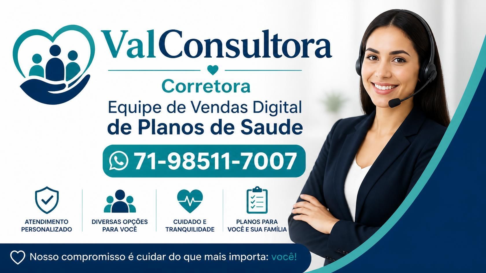  ValConsultora, corretora de planos de saúde, com telefone 71-98511-7007 