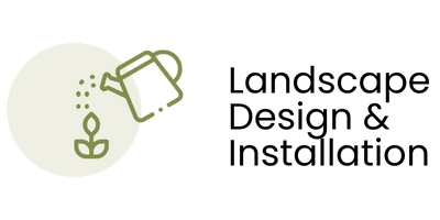 a logo for landscape design and installation with a watering can and a plant .