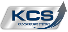 KCS logo on silver with upward arrow: dark blue