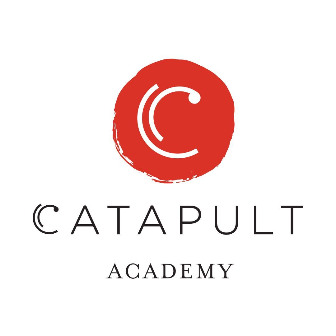 Catapult Academy logo with red circular emblem and black text on white background