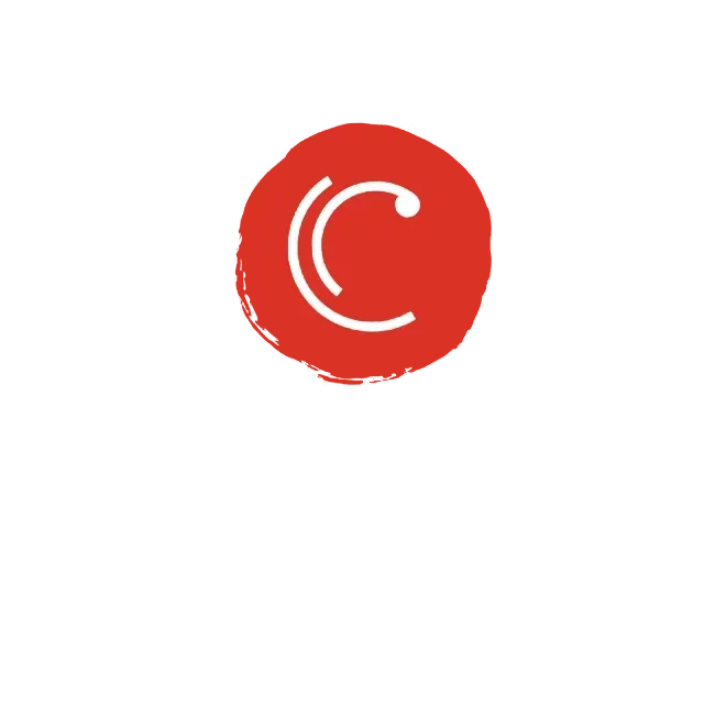 Red circular logo with a white stylized “C” on a white background