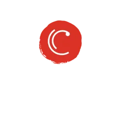 Red circular logo with a white stylized “C” on a white background