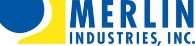 A blue and yellow logo for merlin industries inc.