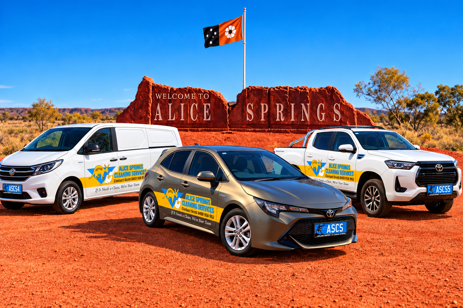 Two White Vans Are Parked Next to Each Other on a Dirt Road — Alice Springs Carpet Cleaning In Gillen, NT