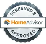 a screened and approved home advisor logo on a white background .
