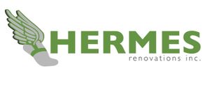 Logo of Hermes Renovations Inc.: Winged foot with green wings and text "HERMES renovations inc." in green.
