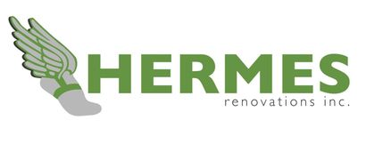 Logo of Hermes Renovations Inc.: Winged foot with green wings and text "HERMES renovations inc." in green.