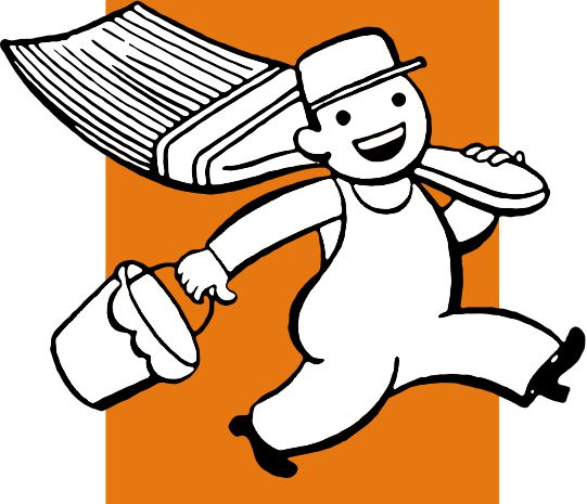 A cartoon of a man holding a paint bucket and a brush