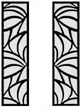 A black and white drawing of a stained glass design on a white background.