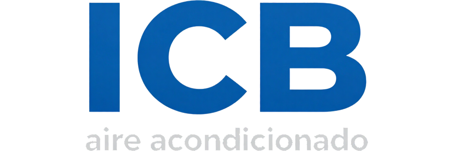Logotipo azul “ICB” con texto gris “aire acondicionado” debajo.