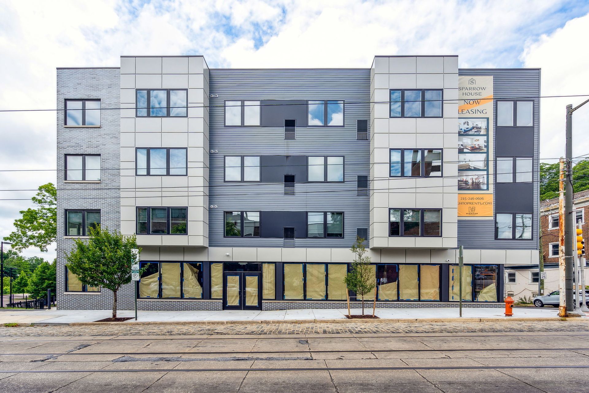 Exterior of Sparrow House apartments in Mount Airy, Philadelphia.