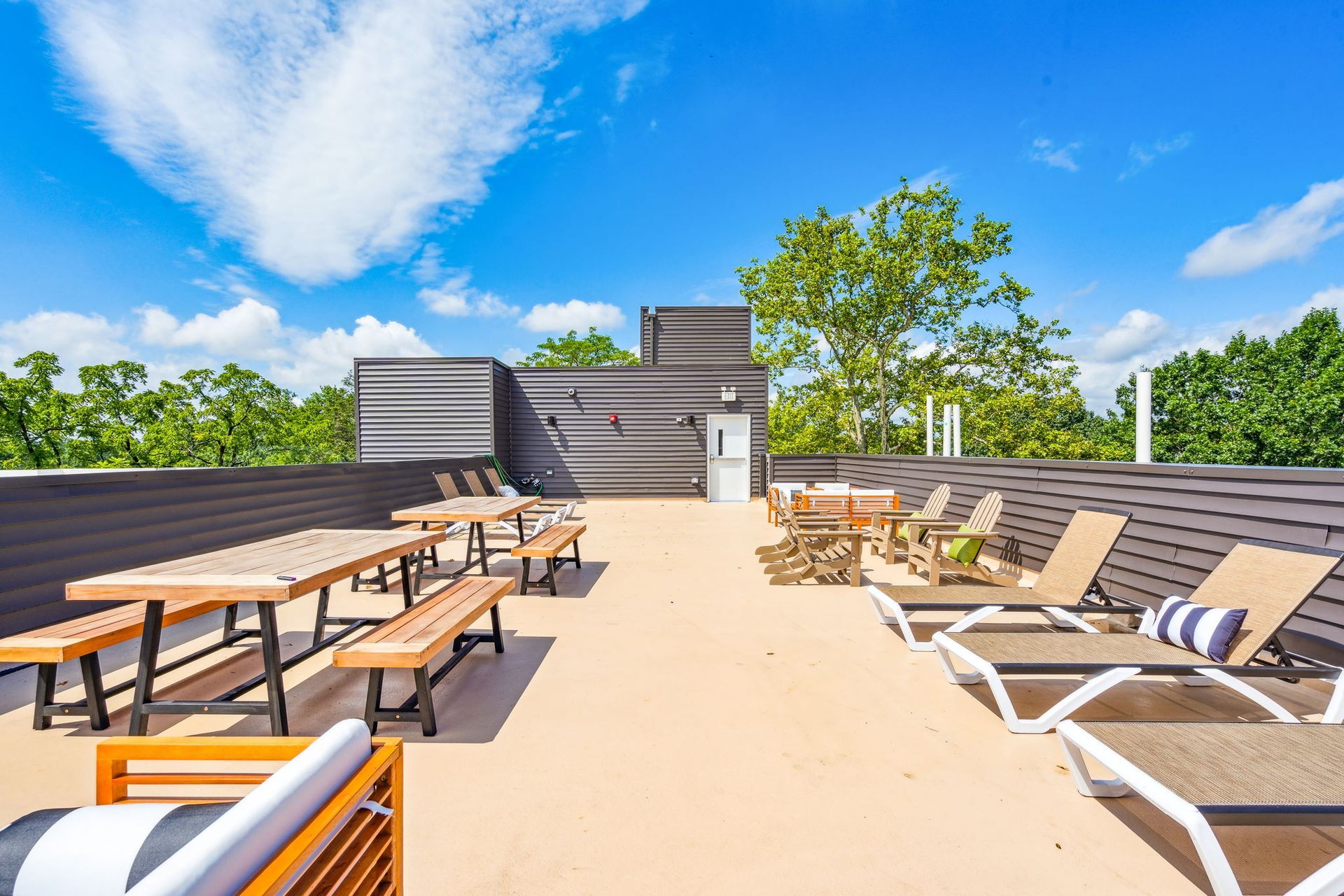 Rooftop deck at Sparrow House apartments in Mount Airy, Philadelphia.