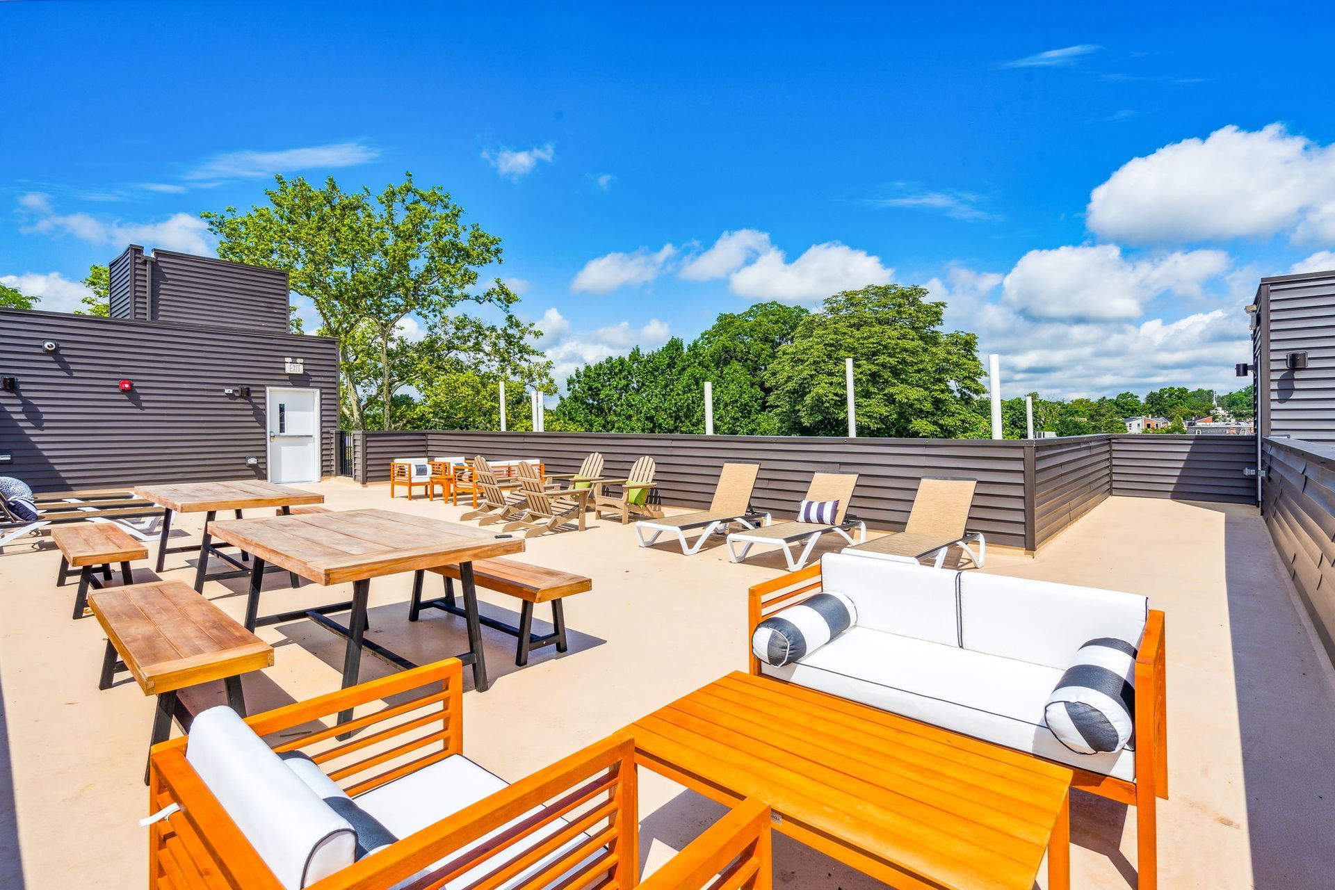 Rooftop deck at Sparrow House apartments in Mount Airy, Philadelphia.