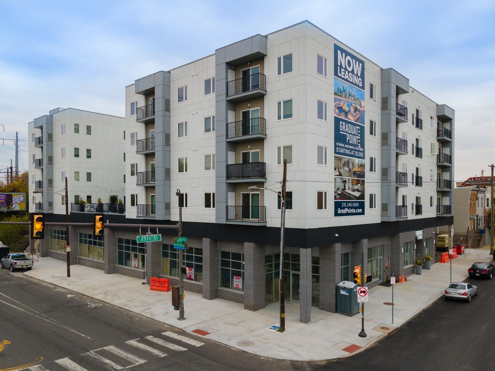 Exterior of Graduate Pointe apartments in Graduate Hospital, Philadelphia.