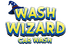 Wash Wizard Car Wash logo with wizard hat on text.