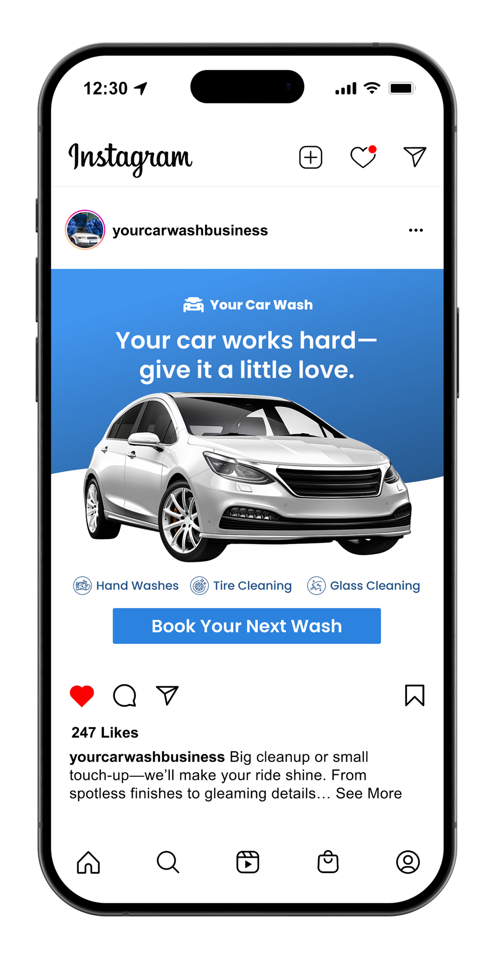 Instagram ad: silver car with text 