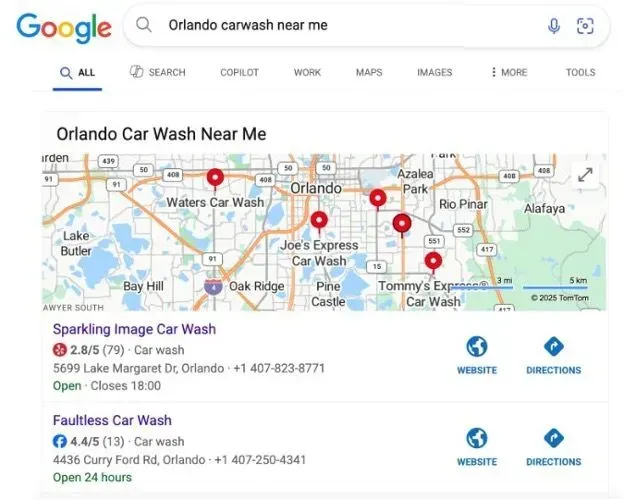 Google Maps local pack for car wash near me driven by Welcomemat digital advertising Google Maps local pack for car wash near me driven by Welcomemat digital advertising