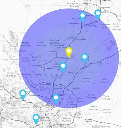 Car wash trade area map with geofencing radius for Welcomemat hyperlocal digital ads Car wash trade area map with geofencing radius for Welcomemat hyperlocal digital ads