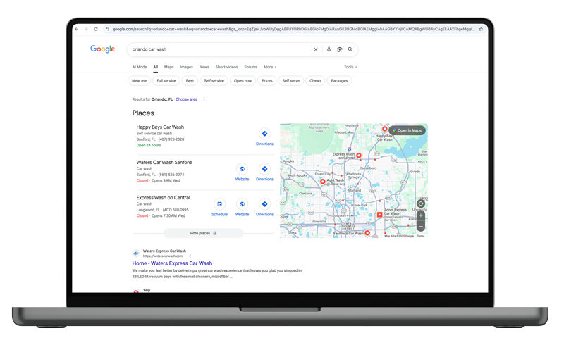 Laptop displaying Google search results for 
