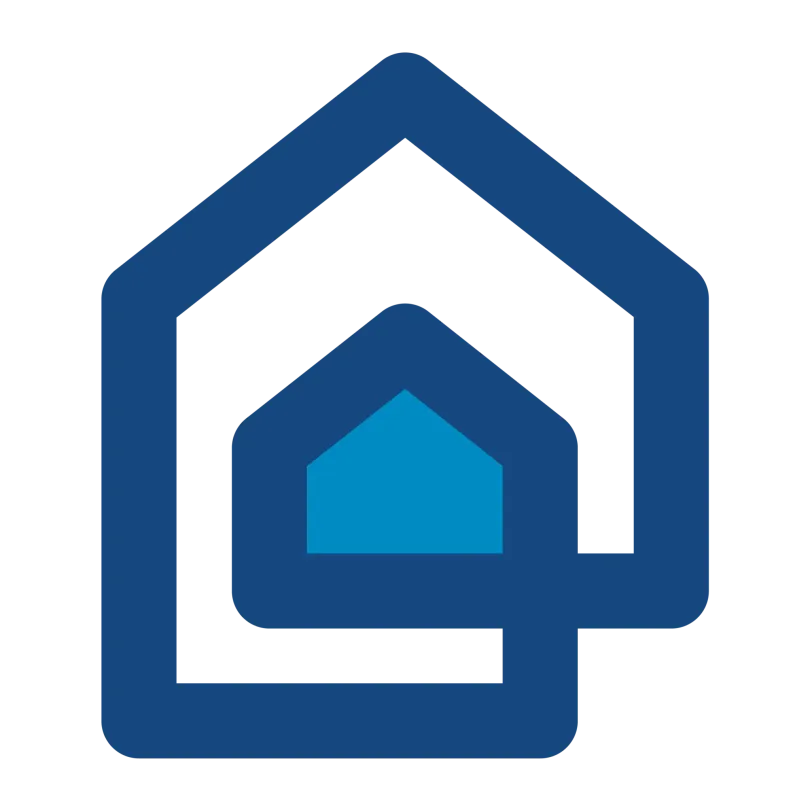 Blue overlapping house logos.
