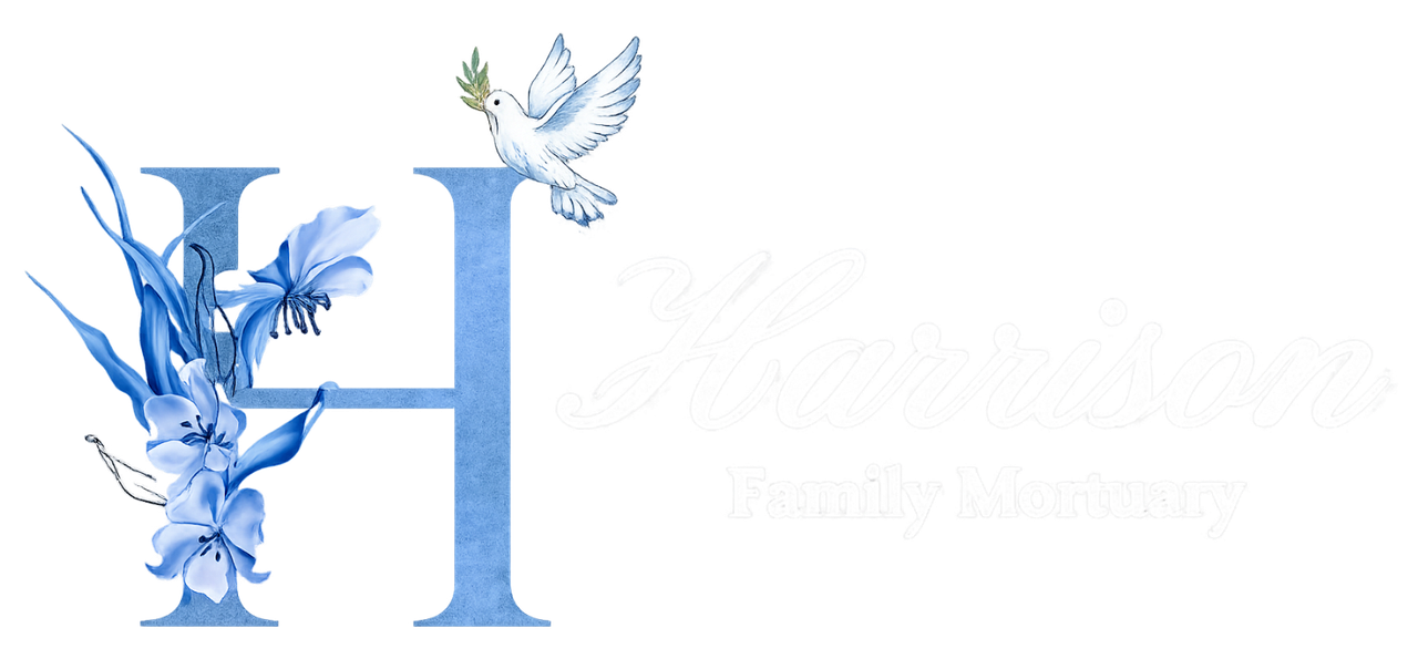 Logo for H&M Family Dentistry featuring a blue letter H decorated with blue flowers and a dove holding a branch.