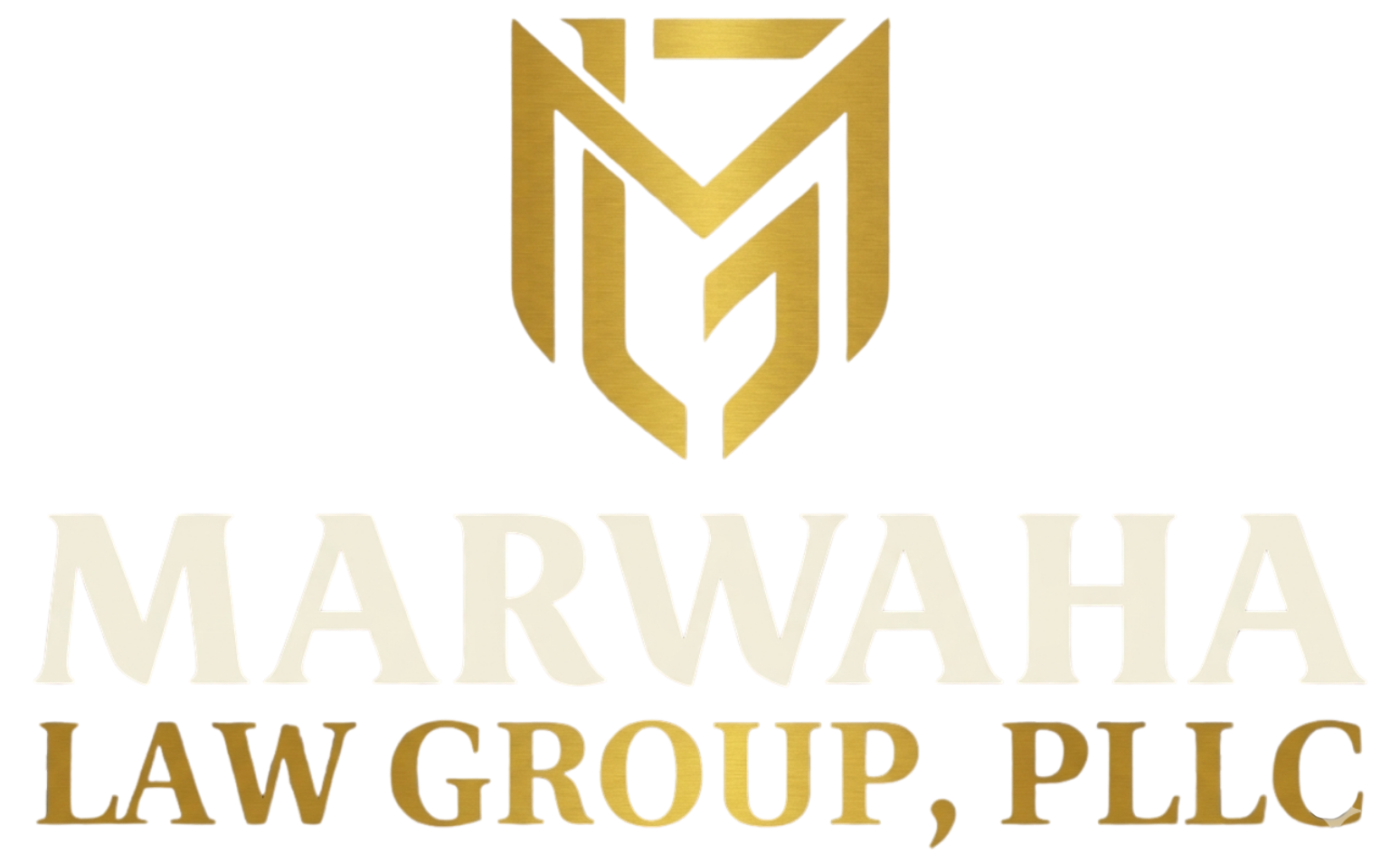 Gold “MARWAHA LAW GROUP, PLLC” logo with stylized M emblem on white background
