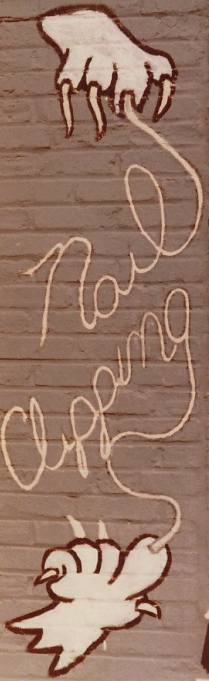A drawing on a wall that says ' no clipping ' on it