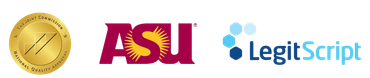 A logo for asu and legitscript on a white background