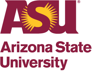 The logo for arizona state university is red and yellow