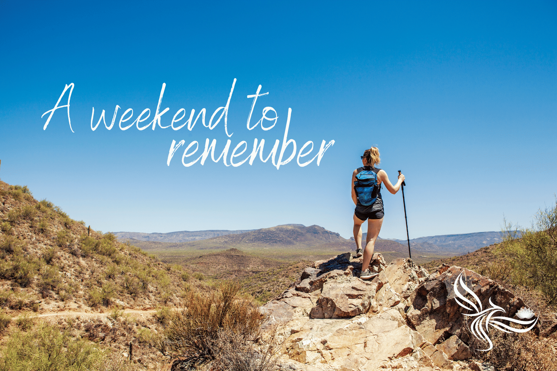 a woman hiking on top of a mountain with the words a woman hiking on top of a mountain with the words