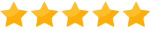 Five yellow stars are lined up in a row on a white background.