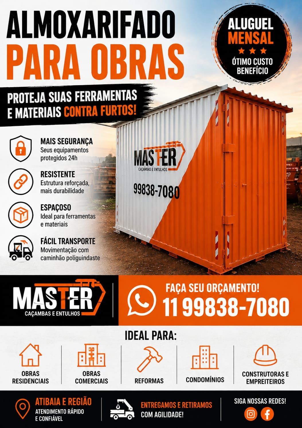 Container metálico usado como almoxarifado em obra