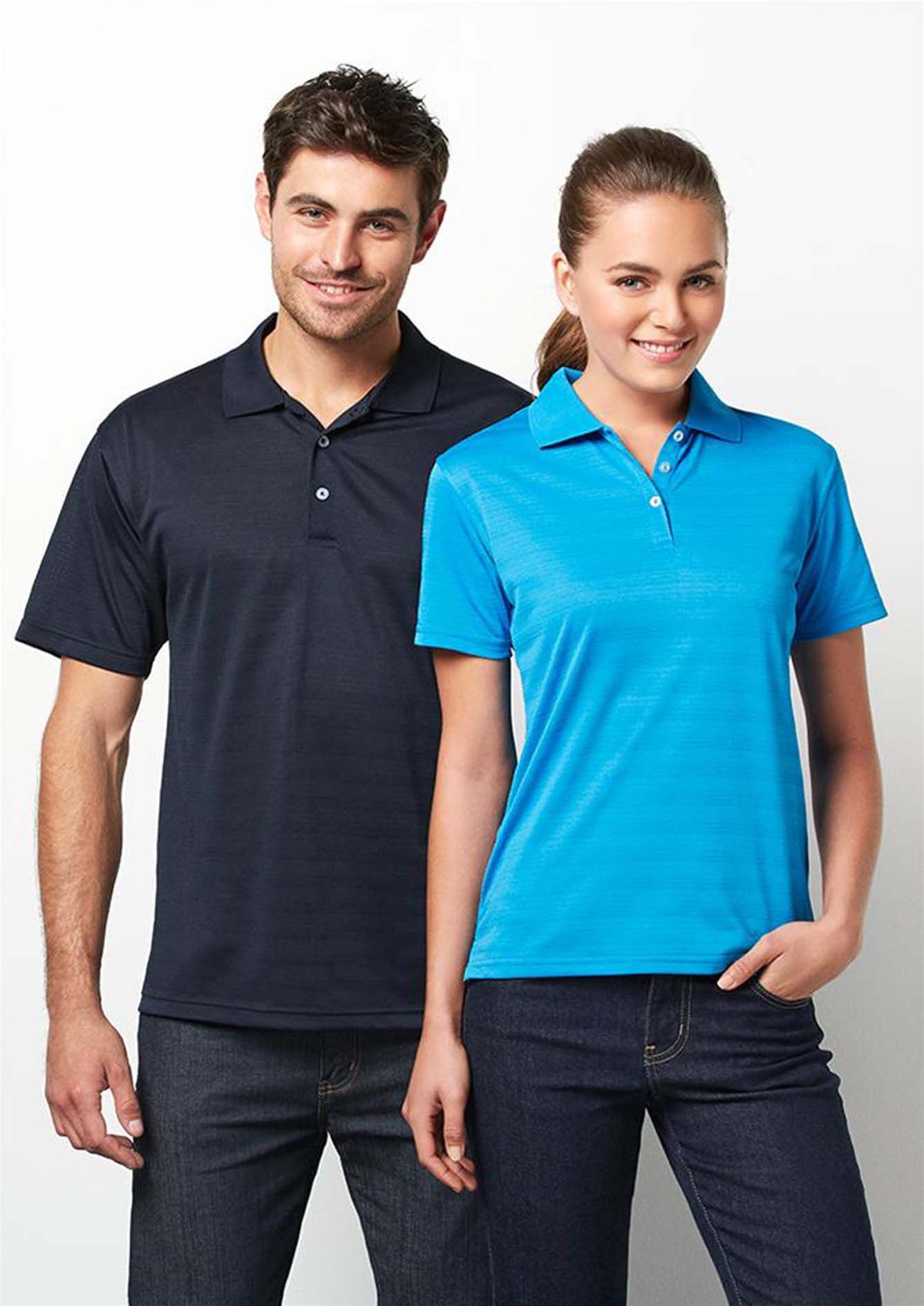 A Man and a Woman Are Standing Next to Each Other Wearing Polo Shirts — Embroidery & Screen Printing in Dubbo