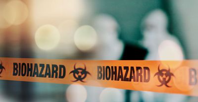 Orange biohazard tape with the word