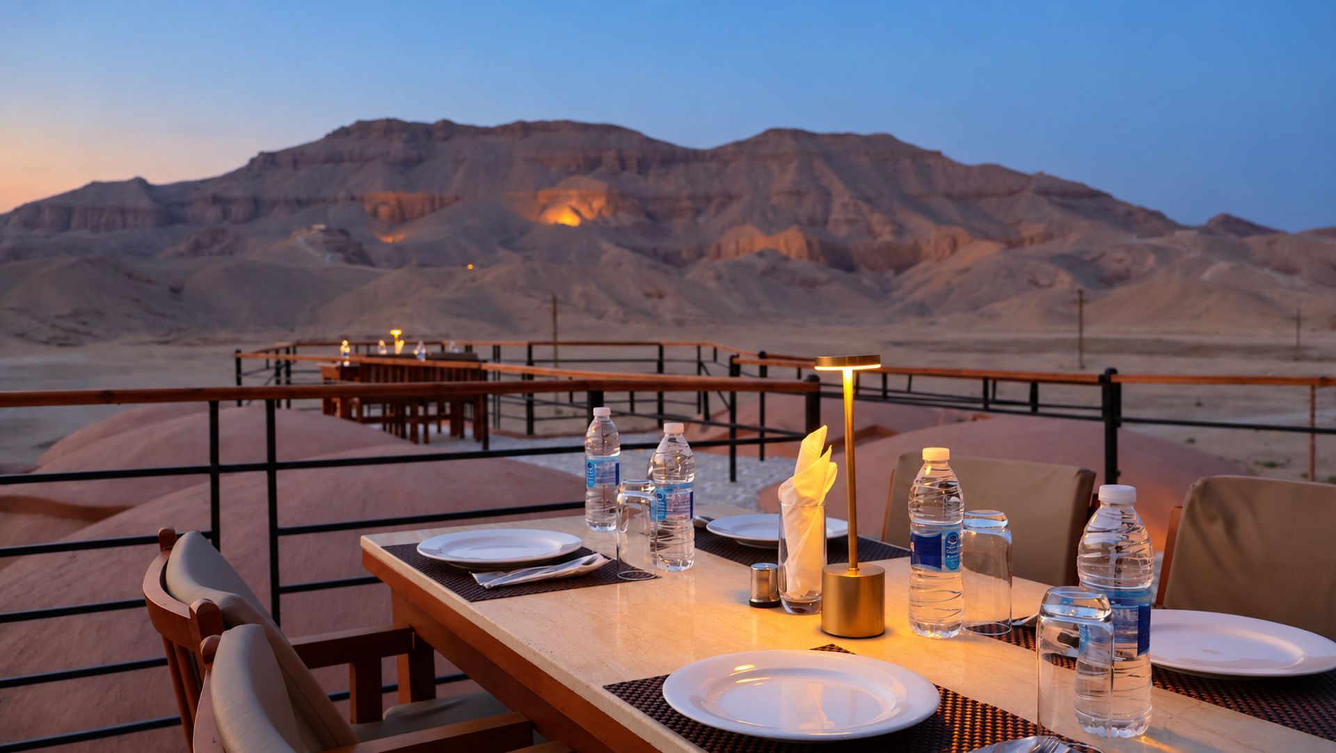 Dining at the roof terrace at Malkata House at sunset