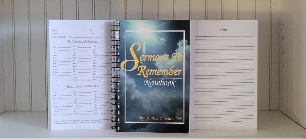 Sermons to Remember book open on a shelf