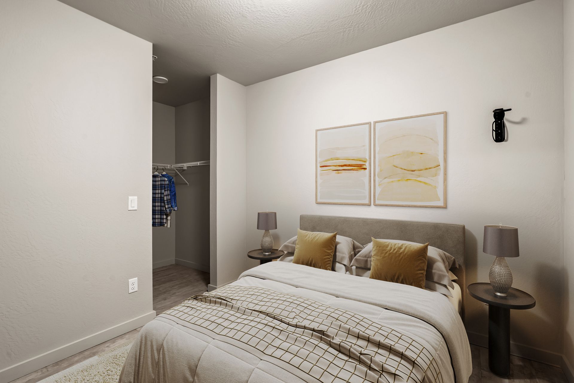 Photo of a bedroom with a walk-in closet