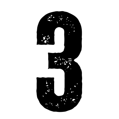 Black, textured number 3 on white background.